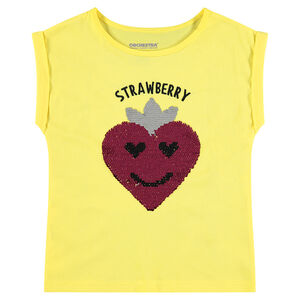 Camiseta de manga corta amarilla con dibujo de fresa de lentejuelas mágicas  Main Camiseta de manga corta amarilla con dibujo de fresa de lentejuelas mágicas