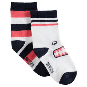 Juego de 2 pares de calcetines variados con rayas y monstruo de jacquard 