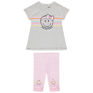 Conjunto de túnica con estampado de Smiley y leggings rosas 