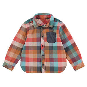 Camisa de manga larga a cuadros con bolsillo de cambray 