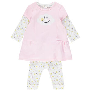 Conjunto de camiseta, leggings y vestido sin mangas con estampados de Smiley 