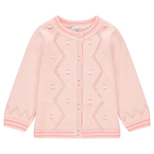 Chaqueta de punto con pompones y acabados acanalados rectílíneos 