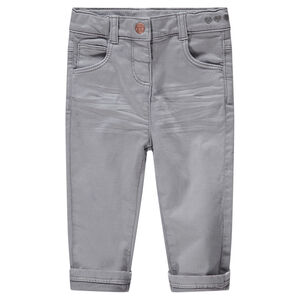 Pantalón slim de algodón teñido con efecto crinkle con corazones bordados en la cintura 