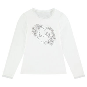 Júnior - Camiseta de punto de manga larga con corazón y flores estampadas 