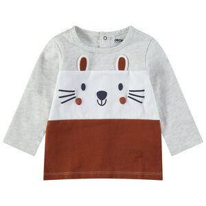 Camiseta de manga larga tricolor de punto con detalles estampados 