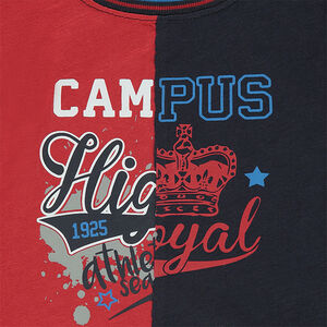 Camiseta de manga corta bicolor con estampado de fantasía 