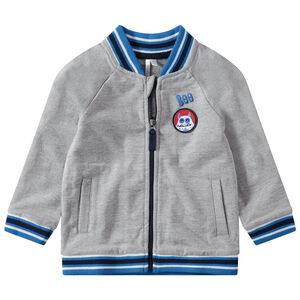 Chaqueta de felpa con parche de monstruo y acabados de rayas 