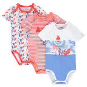 Pack de 3 bodys de estilo marinero con abertura adaptada según la edad. 
