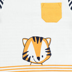 Camiseta de punto de manga larga con rayas y tigre estampado 