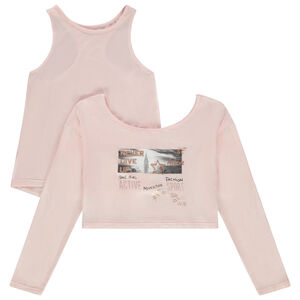 Camiseta de manga larga estampada paisaje con top liso  