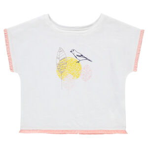 Camiseta de manga corta con acabados de fantasía y pájaro estampado  Main Camiseta de manga corta con acabados de fantasía y pájaro estampado