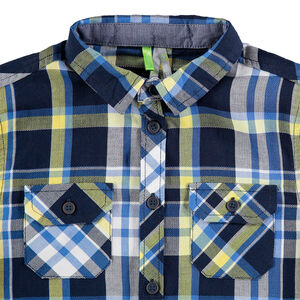 Camisa de manga larga de cuadros en contraste azul/verde con bolsillos 