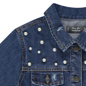 Júnior - Chaqueta vaquera con efecto desgastado y perlas de fantasía  