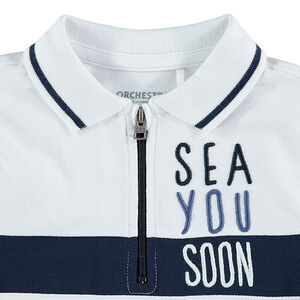 Polo de manga corta de algodón piqué con bordados y cuello con cremallera 