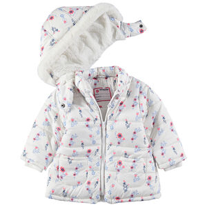 Anorak acolchado con forro de borreguito y flores all over  