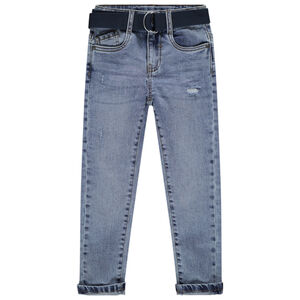 Jean effet used coupe slim à ceinture amovible 