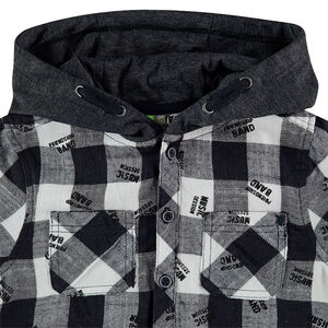 Camisa de manga larga de cuadros y capucha en contraste 
