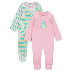 Juego de 2 pijamas de punto liso con estampado de lechuza 