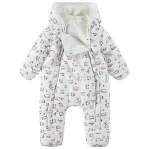 Buzo con forro de borreguito y gatos estampados all-over 