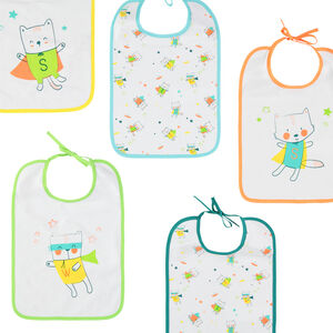 Pack de 5 baberos estampados de colores. 