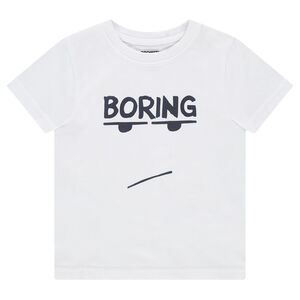 Camiseta de manga corta de punto con mensaje estampado y personaje 