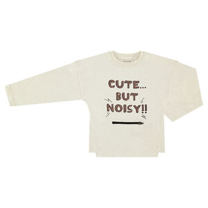 Camiseta de manga corta de punto jaspeado con cremallera e inscripción estampada 
