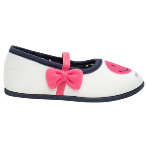 Zapatillas de punto con tira elástica y lazo rosa Smiley 