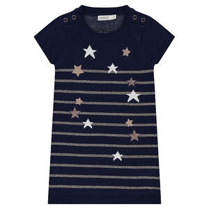 Vestido de manga corta de punto con estrellas y rayas doradas  Main Vestido de manga corta de punto con estrellas y rayas doradas
