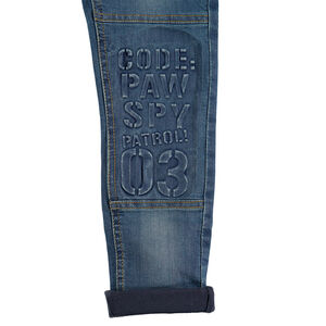 Vaqueros con efecto desgastado y forro de punto elástico con inscripciones de relieve 