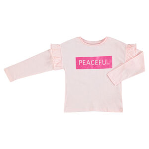 Camiseta de punto con inscripción de terciopelo y volantes 