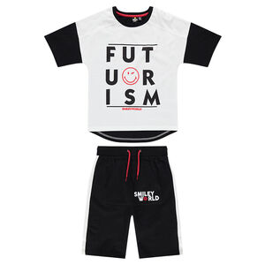 Júnior - Conjunto de camiseta y bermudas de punto con mensaje y estampado ©Smiley 