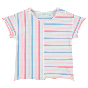 Júnior - Camiseta de manga corta de rayas que contrastan 