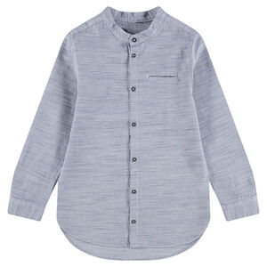 Camisa de manga larga de algodón jaspeado con cuello mao 
