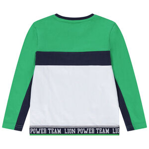 Camiseta de manga larga de punto tricolor con inscripciones estampadas 