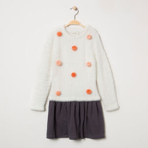Robe manches longues en tricot effet poil et pompons  Main Robe manches longues en tricot effet poil et pompons