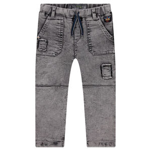 Vaqueros de efecto nieve con parche de vikingo y parches de efecto desgastado 