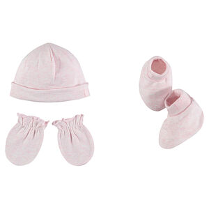 Conjunto de gorro, manoplas y patucos para recién nacido de puto jaspeado 