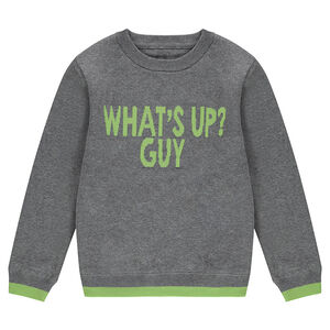 Júnior - Jersey de punto gris jaspeado con mensaje estampado por delante 
