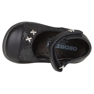 Zapatos merceditas de cuero de color negro con remaches con strass 