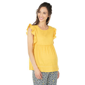 Top de premamá amarillo con manga corta con volantes 