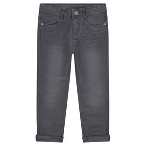 Pantalón de sarga liso con efecto gastado y arrugado  