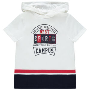 T-shirt manches courtes à capuche et texte printé 