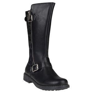 Botas con hebillas de aspecto cuero de color negro aplicación con estampado leopardo 