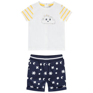 Conjunto de camiseta con nube móvil y bermudas estampadas con símbolos all over 