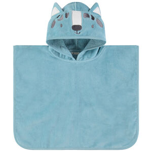 Poncho de baño con capucha bordada lobo en terciopelo de rizo 