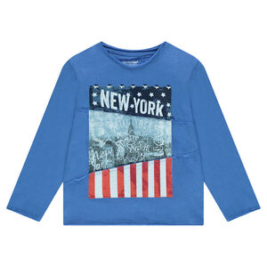 Camiseta de punto de manga larga de punto con estampado de Nueva York 