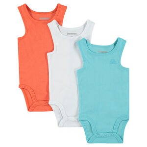 Pack de 3 bodies sin mangas de algodón para bebé niño con logo estampado. 