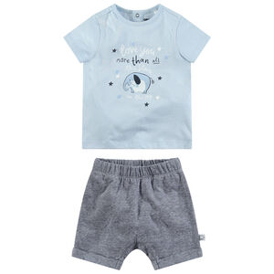 Conjunto con camiseta con elefante estampado y pantalón jaspeado 