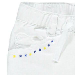 Pantalon en coton et lin avec broderies 