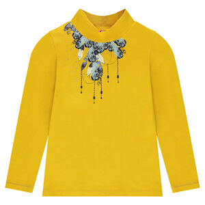 Camiseta con cuello chimenea y estampado de plumas de fantasía 